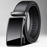 宸劲佰（CHENJINGBAI）男士皮带真皮潮新款纯牛皮腰带西装情人节中青年裤带镜面二层牛皮 镜面扣头黑色带身 110cm