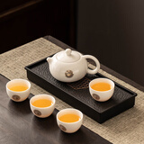 瓷牌茗茶具（cipaiming teaset） 茶具套装小套功夫茶壶便携一壶四杯家用会客泡茶器小茶台 羊脂玉《金福》西施四杯磁盘