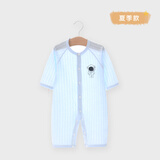 婧麒婴儿衣服夏季薄款新生宝宝提花连体衣纯棉空调服爬服夏装单件 宇航员蓝 66cm