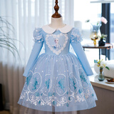 蓓然美爱莎公主裙春夏2026艾莎网纱裙女童连衣裙儿童聚会服生日礼物 蓝裙+披纱+皇冠魔法棒配饰8件套 100