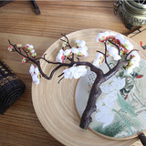 花艺赫家饰  仿真梅花枝假花摆件绢花腊梅干花桃花客厅摆设花束中式家居装饰 24cm月满西楼梅花 白色【2支】