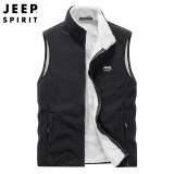 JEEP SPIRIT吉普马甲男抓绒摇粒绒春秋加绒立领无袖背心男装外套 黑色 XL