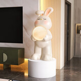 初见北欧落地灯客厅沙发旁可调光月球灯卧室床头设计感氛围灯立式摆件 大白兔落地灯【调光款】+底座