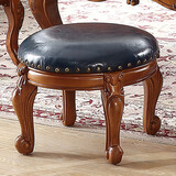 乐满庭美式实木小圆凳客厅泡茶凳子 复古茶几凳雕花小凳子皮凳圆形矮凳 不旋转深蓝色