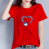 尚涛短袖t恤女夏季女装新款韩版宽松显瘦休闲体恤女上衣打底衫 红色-爱心星空 2XL 建议120-130斤