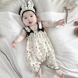 优贝祥婴儿纯棉纱布造型女宝吊带包屁衣爬服夏季薄可爱哈衣连体衣送帽子 黑色蕾丝兔【送发箍】 66cm 【14斤以内】