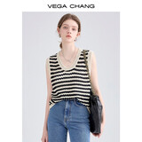 VEGA CHANG【明星同款】条纹针织小背心女夏外穿显瘦镂空设计感小众无袖马甲 黑棕条纹 均码