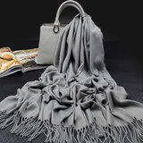 达芬奇密码 冬季百搭厚款保暖围巾女士披肩仿羊毛男士红品本命年订制LOGO 银灰