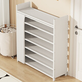 丝竹阁入户进门鞋架一拉就用多层防尘鞋柜家用门口免安装可折叠结实耐用 白色-月白帘 4层-长50宽25高55CM