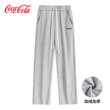 可口可乐（Coca-Cola）休闲裤男秋冬加绒加厚裤子卫裤直筒长裤 灰色加绒 XL(150-170斤)