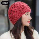 NZTK 帽子冬女手工针织帽2021年秋冬季女士洋气时尚新款毛线帽 MT616 海棠红 55-59CM