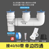 炫敖菜盆洗衣池洗脸盆双盆下水三通40/50PVC管通用排水三通四通转接头 【40/50PVC通用】单边四通