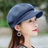 华琉衣新款夏天帽子女韩版百搭贝雷帽子出游遮阳防晒鸭舌帽子八角帽草帽 八角帽【藏青色】 可调节