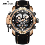 瑞夫泰格（reef  tiger）手表男士全自动时尚多功能男表大表盘潮表防水机械表 金壳黑片 RGA3503