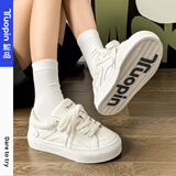 鮀品厚底小白鞋女2026新款女鞋防滑轻便多巴胺设计鞋子百搭配裙子板鞋 白色【鞋底印花】 1217 37