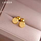 Lnieer睡觉免摘钛钢耳环福字精致小巧螺丝拧扣养耳钉女金色耳环耳骨钉潮 【金色】福字螺丝升级款耳钉