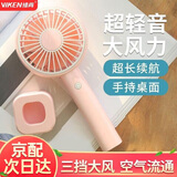 维肯 手持小风扇迷你usb户外手拿随身便携式可充电大风力电池办公室学生桌面宿舍台式小电扇吹饭电风扇 樱花粉【2024升级大风力-更安静】带桌面底座