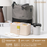 科罗恩（CNCrown）便当盒双层饭盒上班族可微波炉加热保温日式可分格餐盒带饭饭盒 抽象派+汤杯+保温包