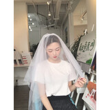 尚戈（SHANGGE）头纱结婚新娘婚纱头饰网红拍照道具订婚七夕登记表白求婚头纱 简约风头纱 60cm-80cm