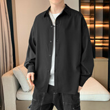 Foss Phil长袖衬衫男士秋冬季港风休闲衬衣百搭简约打底衫外套7304黑色L