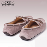 OZZEG澳洲豆豆鞋女春夏季真皮透气休闲单鞋平底防滑孕妇鞋软底一脚蹬懒 暮粉色 35