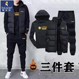 啄木鸟（TUCANO）秋冬新款男士卫衣马甲三件套中青年休闲运动加绒连帽套装潮男装 黑帽衫三件套（ 方块（冬季加厚款） 加绒 XL 120-135斤