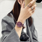 古欧（GUOU） 女士手表时尚品牌潮流女表学生韩版女生手表简约个性大表盘多功能防水石英表网红同款手表 皮带紫