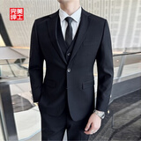 西服套装男士修身商务休闲职业正装上班工作结婚礼服伴郎西装外套 (单件装)黑色西装外套 L