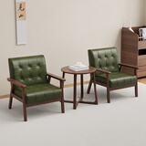 邦尼娅复古桌椅组合酒吧清吧奶茶店咖啡厅餐厅卡座沙发洽谈休闲椅沙发椅 墨绿PU胡桃单人+单人+V脚圆几