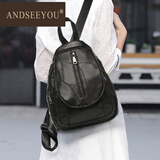 ANDSEEYOU真皮双肩包女2025新款韩版软皮休闲百搭小包包超火小背包双肩女包 黑色-羊皮-双肩包
