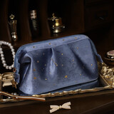 ToMill随身化妆包女便携新款手抓包口红包大容量化妆品收纳包晚宴包小包 丝绒饺子包-蓝色