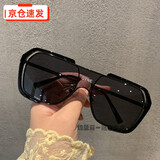 佐圣菲新款抖音ins网红连体大框渣男镜墨镜女复古遮阳圆脸显瘦防风开车驾驶太阳眼镜男 黑框灰片