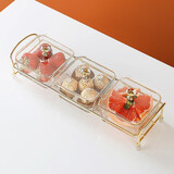 格娜斯（CRISTALGLASS）玻璃水果盘分格零食盘干果盘家用客厅茶几下午茶糖果点心盘摆放盘 3个果盘+金属托盘+亚克力盖子