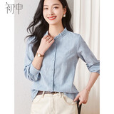 初申长袖衬衫女气质小碎褶立领提花面料休闲衬衣上衣S141C2991 L码