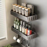 天地鱼（TDYU）枪灰厨房置物架免打孔壁挂式刀架挂架厨具六件套家用多功能收纳架 调料架40cm双层带钩