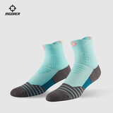 准者氢1中筒篮球袜篮球袜子男运动跑步专业训练加厚毛巾底精英低帮短筒 绿/灰