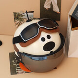 zdk3C认证创意卡通狗狗电动车头盔女冬季新国标复古男士可爱半盔情侣情人节礼物电瓶车安全帽 3C认证】卡通狗狗头盔+银色镜片