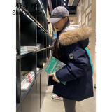 舒芳蝶（shufangdie）棉服女2025冬季新款大毛领派克服羽绒棉衣韩版休闲设计感棉袄外套 藏青色 L