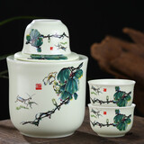 盛天下 景德镇陶瓷温酒壶 烫酒温酒器 热酒黄酒白酒杯酒具套装 二两半斤 翠玉满堂-1壶2杯-半斤装 3件套