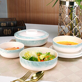 红牡丹陶瓷蒸蛋碗釉下彩带盖保鲜碗骨瓷盖碗月子餐保温餐具上班鸡蛋羹碗 云锦万里盖碗4个（5678）