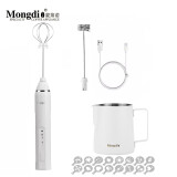 Mongdio奶泡打发器 奶泡机电动手持打奶泡器打奶器牛奶咖啡打泡器奶泡棒 电动打奶器（白）+1mm白色拉花杯内刻度350ml