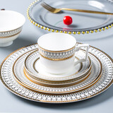 伯善瓷（BOSUNG）西餐盘 欧式骨瓷轻奢描金边牛排盘宴会样板间摆盘餐具套装 4件套 大小盘咖啡杯碟