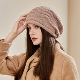 京京怡帽子女士秋冬季韩版百搭时尚保暖套头月子帽日系加厚针织毛线帽潮 粉色 M(56-58cm)BC包头帽