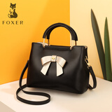 金狐狸（FOXER）包包女时尚蝴蝶结手提包2023新款大容量牛皮单肩斜挎包轻奢挎包潮 黑色