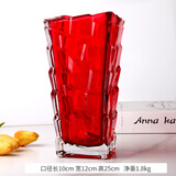 弗莱文茨加厚玻璃花瓶北欧宽口水培水养鲜花百合花家用客厅摆件插花花瓶 方口梯形花瓶（红色）