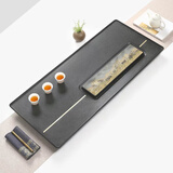 金镶玉乌金石茶盘茶托 简约商务黑金石家用功夫茶具整块大号石茶台 简韵