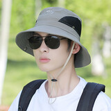 比弗利狼男遮阳帽子夏天透气渔夫帽情侣旅游登山户外盆帽沙滩骑车太阳网帽 深灰色两侧网格登山帽105款 均码尺寸大小可调