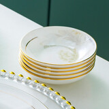 红牡丹 陶瓷金边米饭碗轻奢面碗汤碗家用景德镇餐具中式碗组合乔迁碗碟 一季花开描金4英寸圆形吃碟6个