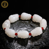 珪宝和田玉羊脂白玉貔貅手链男女款玉石手串皮丘玉器男士手饰附证书