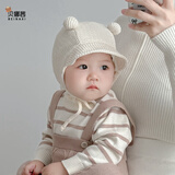 贝娜茜婴儿帽子秋冬季宝宝男新生儿胎帽针织帽毛线帽护耳加厚保暖春秋款 小球-米色【棉布内里】 3-18个月（40-48CM）